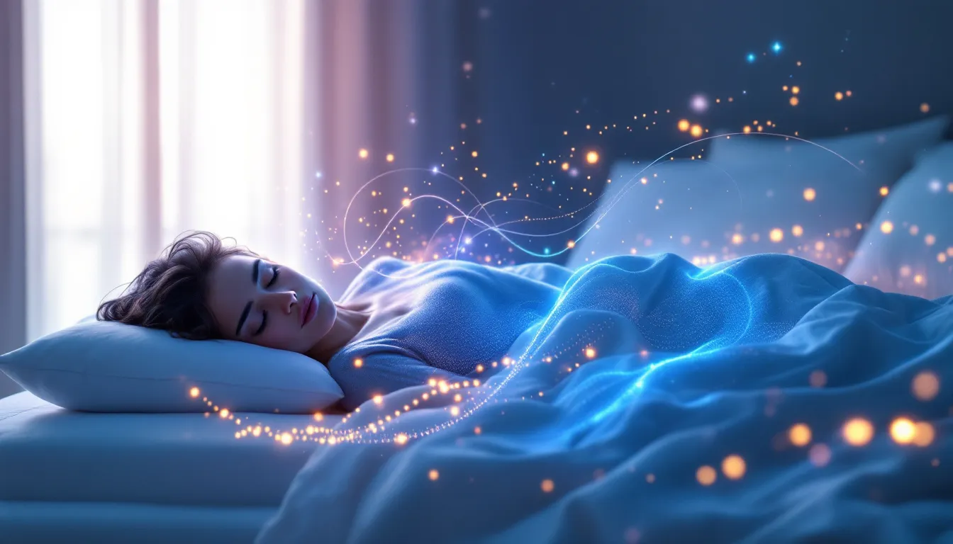 An image showing the effects of ambient air pollution on a sleeping individual, emphasizing the impact on sleep quality.