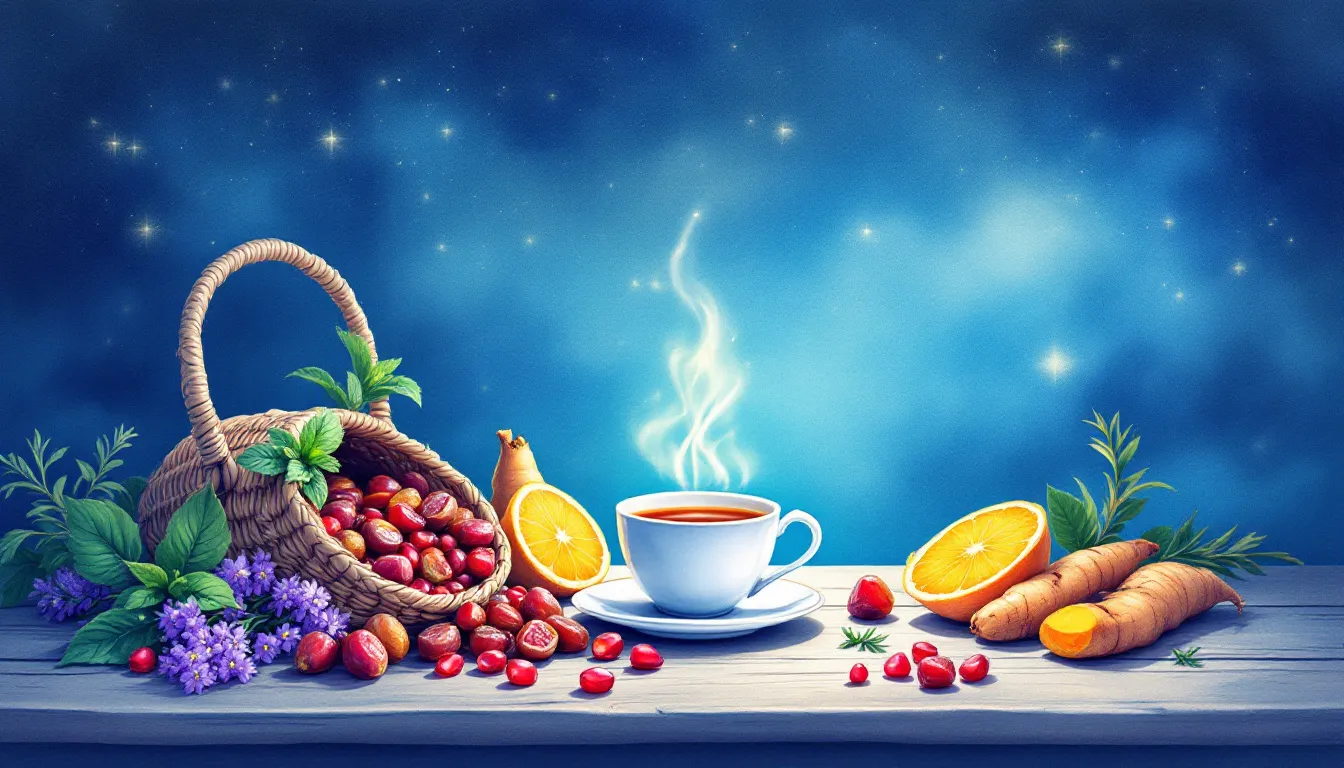 A colorful array of foods that aid in heavy metal detox and promote sleep.