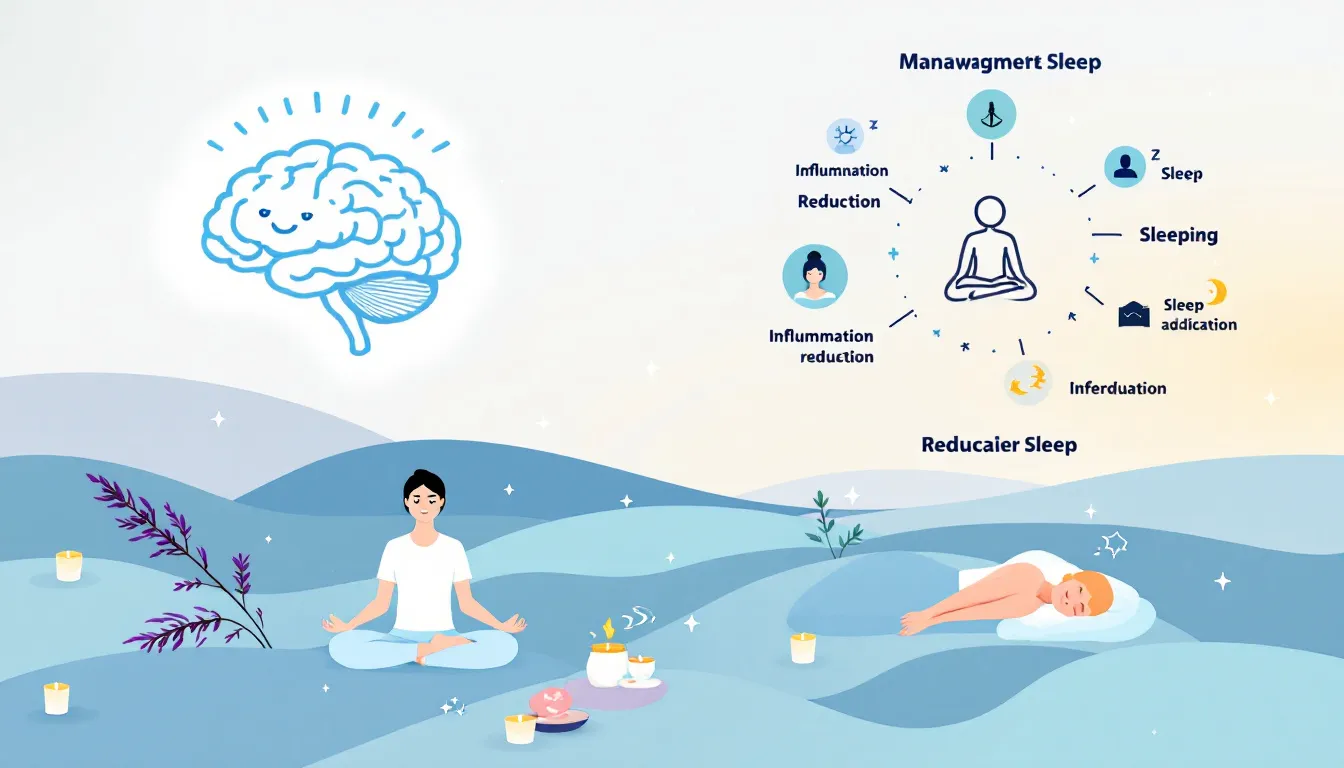 A serene meditation scene illustrating stress management techniques for better sleep.