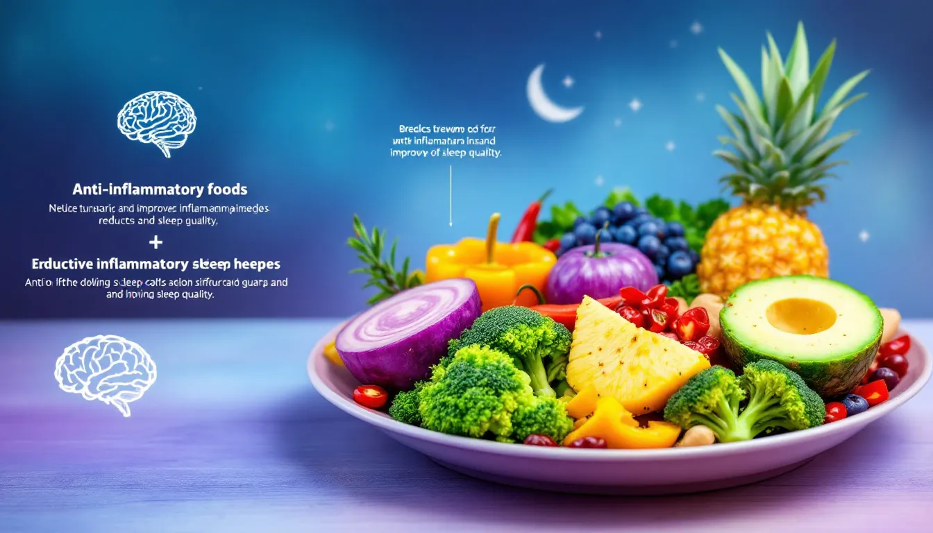 A colorful plate of anti-inflammatory foods that enhance sleep quality.