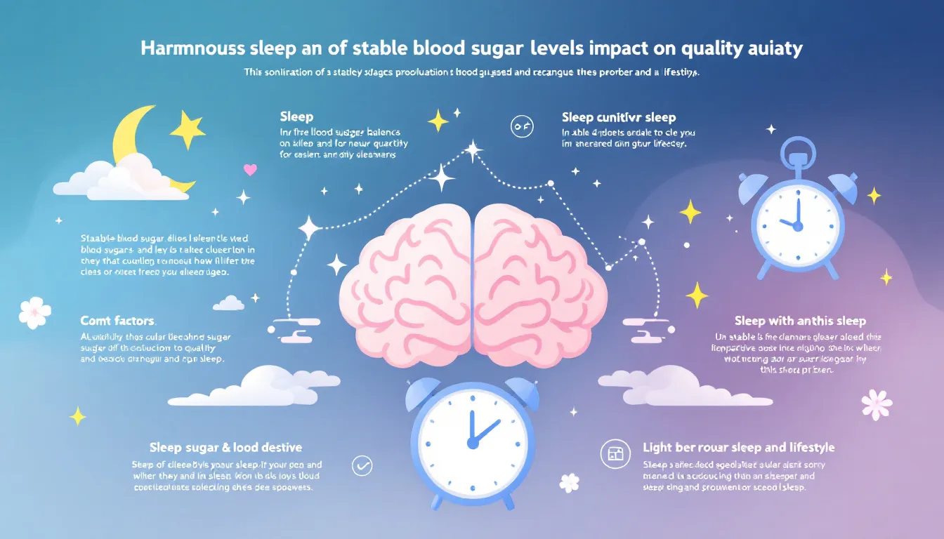 A diagram illustrating how stable blood sugar prevents sleep disruptions, showcasing various factors that contribute to sleep quality.